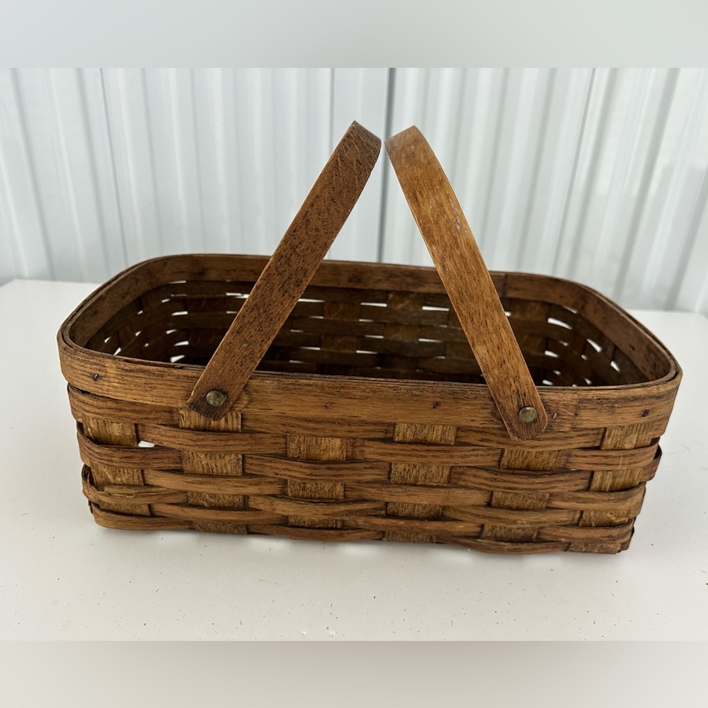 Handwoven Brown Wooden Basket with Handles